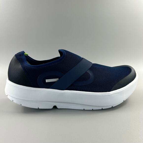 Oofos Oomg Mesh Low Men Size 12.5 Blue White Slip On Comfort Recovery Shoes NEW - Picture 1 of 6
